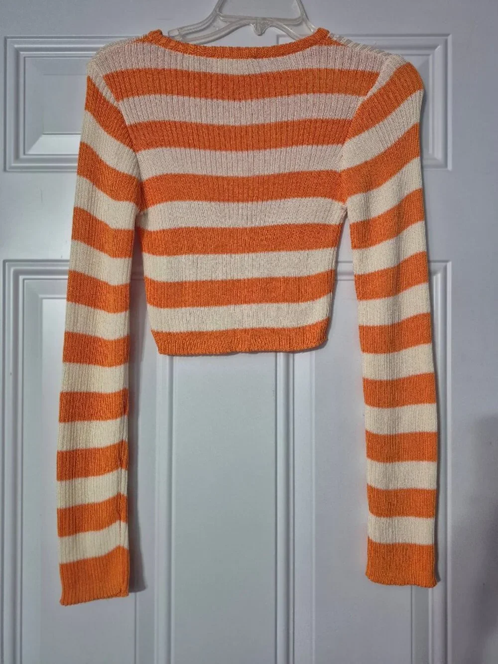 Women's Sweater and Skirt SET, Creamon. Small. orange/cream stripe.